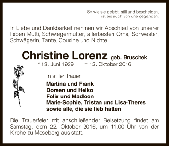 Traueranzeige von Christine Lorenz von Uelzen