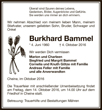 Traueranzeige von Burkhard Bammel von Uelzen