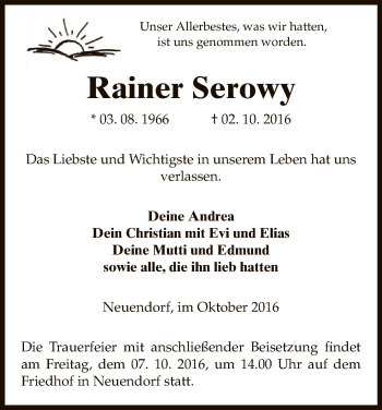 Traueranzeige von Rainer Serowy von Uelzen