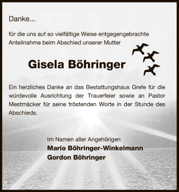 Traueranzeige von Gisela Böhringer von Uelzen