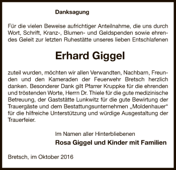 Traueranzeige von Erhard Giggel von Uelzen