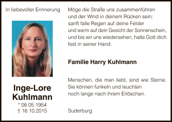 Traueranzeige von Inge-Lore Kuhlmann von Uelzen