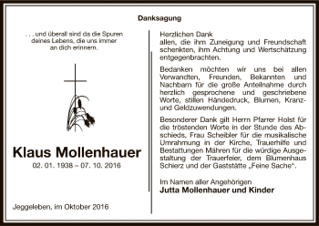 Traueranzeige von Klaus Mollenhauer von Uelzen