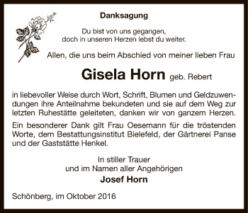 Traueranzeige von Gisela Horn von Uelzen