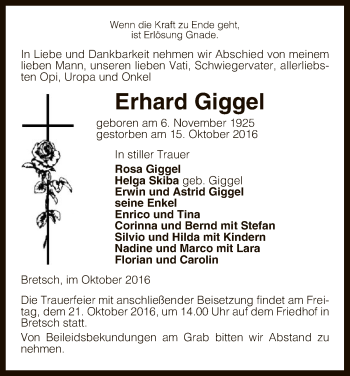 Traueranzeige von Erhard Giggel von Uelzen