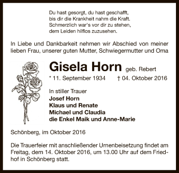 Traueranzeige von Gisela Horn von Uelzen