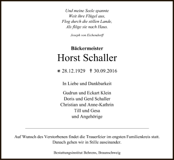 Traueranzeige von Horst Schaller von Uelzen