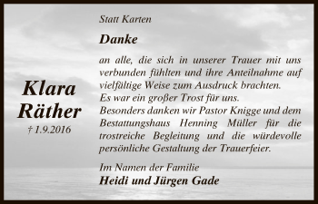 Traueranzeige von Klara Räther von Uelzen