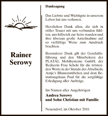 Traueranzeige von Rainer Serowy von Uelzen