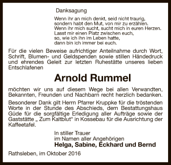 Traueranzeige von Arnold Rummel von Uelzen