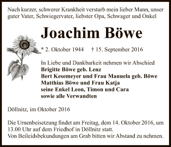 Traueranzeige von Joachim Böwe von Uelzen