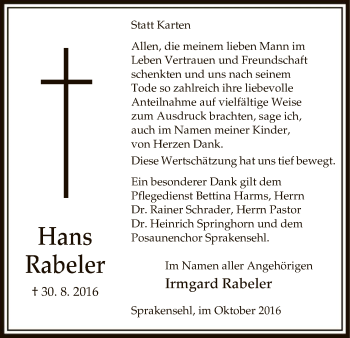 Traueranzeige von Irmgard Rabeler von Uelzen