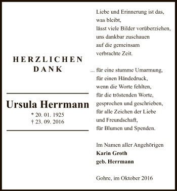 Traueranzeige von Ursula Herrmann von Uelzen