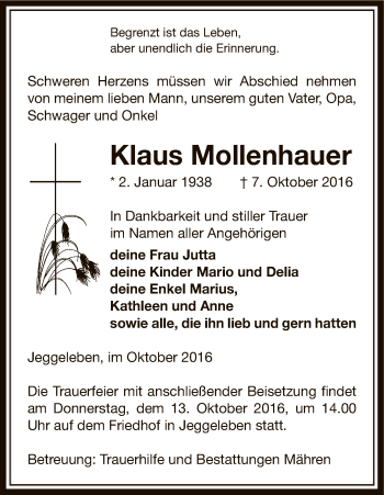 Traueranzeige von Klaus Mollenhauer von Uelzen