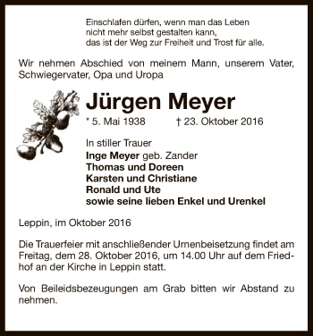 Traueranzeige von Jürgen Meyer von Uelzen