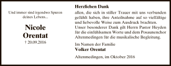 Traueranzeige von Nicole Orentat von Uelzen