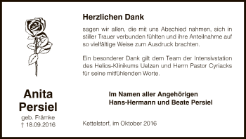 Traueranzeige von Anita Persiel von Uelzen