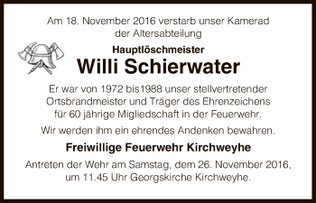 Traueranzeige von Willi Schierwater von Uelzen