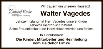 Traueranzeige von Walter Vagedes von Uelzen