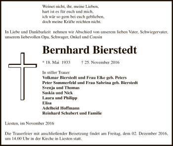 Traueranzeige von Bernhard Bierstedt von Uelzen