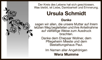 Traueranzeige von Ursula Schmidt von Uelzen