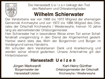 Traueranzeige von Willi Schierwater von Uelzen