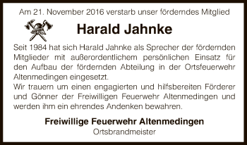 Traueranzeige von Harald Jahnke von Uelzen