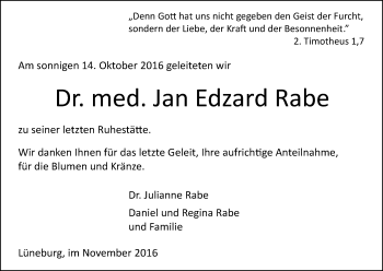 Traueranzeige von Jan Edzard Rabe von Uelzen