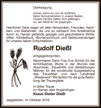 Traueranzeige von Rudolf Dießl von Uelzen