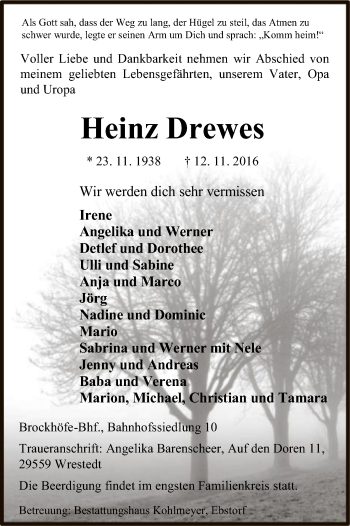 Traueranzeige von Heinz Drewes von Uelzen