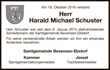 Traueranzeige von Harald Michael Schuster von Uelzen