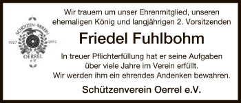 Traueranzeige von Friedel Fuhlbohm von Uelzen