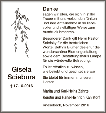 Traueranzeige von Gisela Sciebura von Uelzen