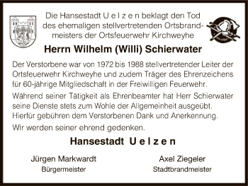 Traueranzeige von Wilhelm Schierwater von Uelzen