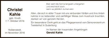 Traueranzeige von Christel Kahle von Uelzen