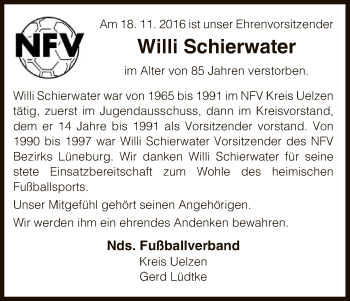 Traueranzeige von Willi Schierwater von Uelzen