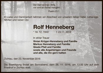 Traueranzeige von Rolf Henneberg von Uelzen