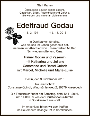 Traueranzeige von Edeltraud Godau von Uelzen