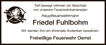 Traueranzeige von Friedel Fuhlbohm von Uelzen