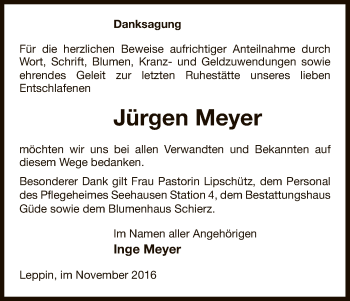 Traueranzeige von Jürgen Meyer von Uelzen