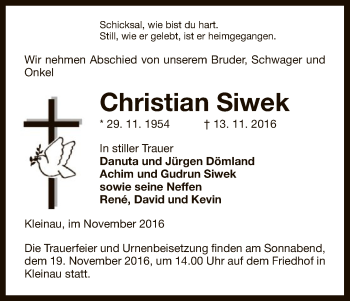 Traueranzeige von Christian Siwek von Uelzen