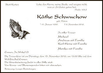 Traueranzeige von Käthe Schwuchow von Uelzen