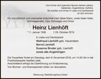 Traueranzeige von Heinz Lienhöft von Uelzen