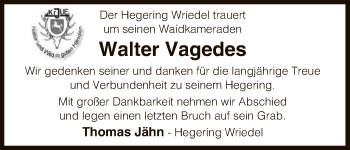 Traueranzeige von Walter Vagedes von Uelzen