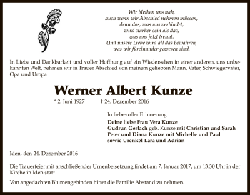 Traueranzeige von Werner Albert Kunze von Uelzen