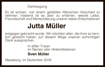 Traueranzeige von Jutta Müller von Uelzen