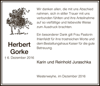 Traueranzeige von Herbert Gorke von Uelzen