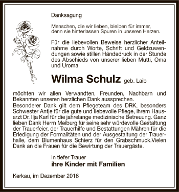 Traueranzeige von Wilma Schulz von Uelzen