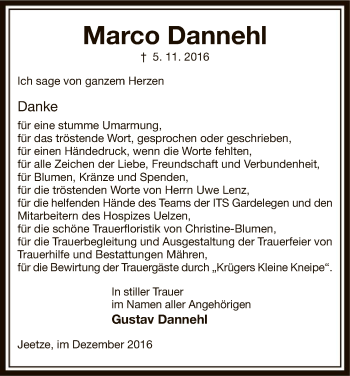 Traueranzeige von Marco Dannehl von Uelzen