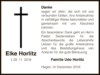 Traueranzeige von Horlitz Elke von Uelzen